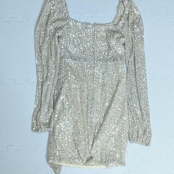 Altar'd State Dress XS Gold Champagne Long Sleeve Off The Shoulder Sequins - Picture 8 of 8